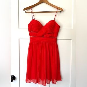 Hailey Logan by Adrianna Papell Vermillion Sheer Fit and Flare Mini Dress